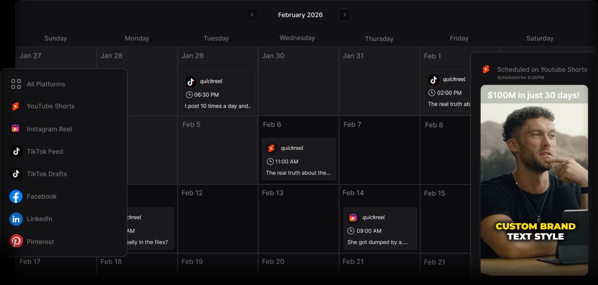 Content scheduler mockup