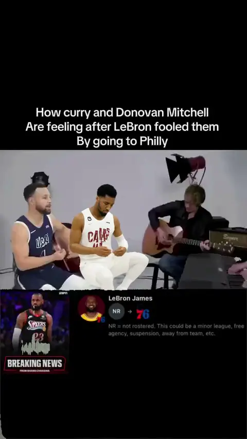 How curry and Donovan Mitchell are feeling after Lebron fooled them by going to Philly cre: Feesty — meme template